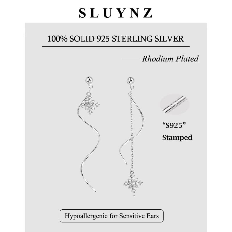 SLUYNZ Solid 925 Sterling Silver Snowflake Earrings Dangle for Women Teen Girls Snowflake Dangle Earrings Chain (A-Sterling Silver)