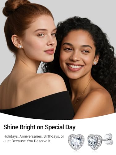 Birthstone Stud Earrings for Women 925 Silver Needle Diamond Heart Stud Earrings Cute Hypoallergenic Earring April Birthday Gift Jewelry