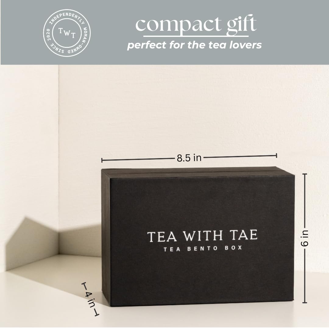Tea with Tae Tea Bento Box Luxury Tea Gift Box for all occasions - 6 Premium Blends, 30 Biodegradable, Plastic-Free Pyramid Bags (90 Cups) - Eco-Friendly Gift
