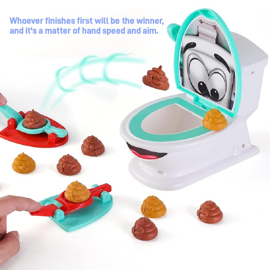 Poop Shoot Toilet Game, Funny Poop Family Board Game for Kids and Adults, Includes 12 Poop Toys, 2 Launchers and A Sticker, Gift for 4+ Year Olds Kids