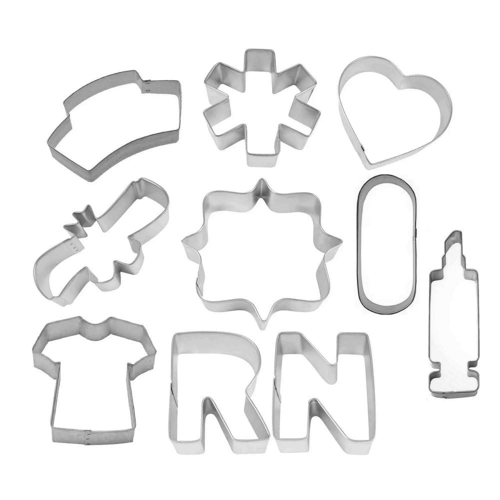 RN Nurse Nursing Cookie Cutter 10 Piece Set from The Cookie Cutter Shop – Tin Plated Steel Cookie Cutters