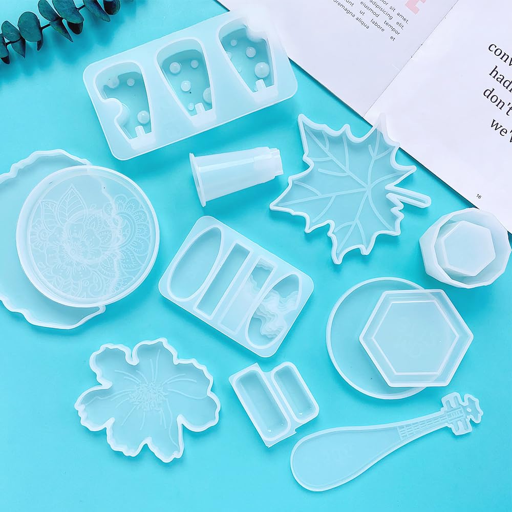 Resin Go 500G Random Resin Molds,Mystery Box Silicone Molds for Epoxy Resin,Blessing Bags Blind Box Moldes De Silicona para Resina,Contains Pendants,Coasters,Trays,Letters and Other Random Moulds