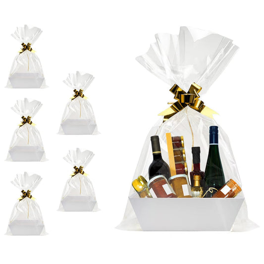 Basket For Gifts Empty, 5 Pk White Empty Gift Baskets To Fill, Sturdy Cardboard Tray With Handles, Large Gift Baskets Empty Bulk For Beautiful Gifts, Christmas, Easter, Bridesmaid, Wedding