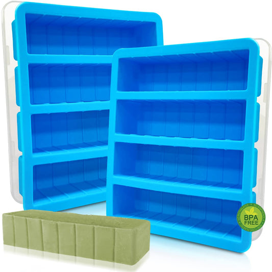 Silicone Butter Mold with Lid, Walfos Non-Stick Tray Fits Standard Butter Stick Size, Large Cavity, Holds 8 Tablespoons, Ideal For Soap Bar, Energy Bar, Cake, 2 Pack