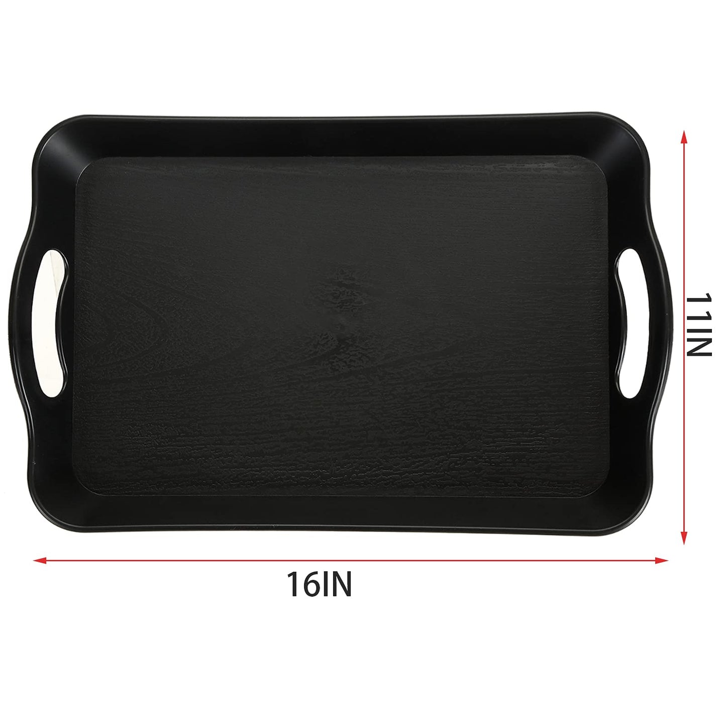 Cedilis 3 Pack Black Serving Trays with Handles,16 x 11IN Rectangular Non Skid Multi-Purpose Plastic OttomanTray for Restaurant, Parties, Coffee Table, Kitchen