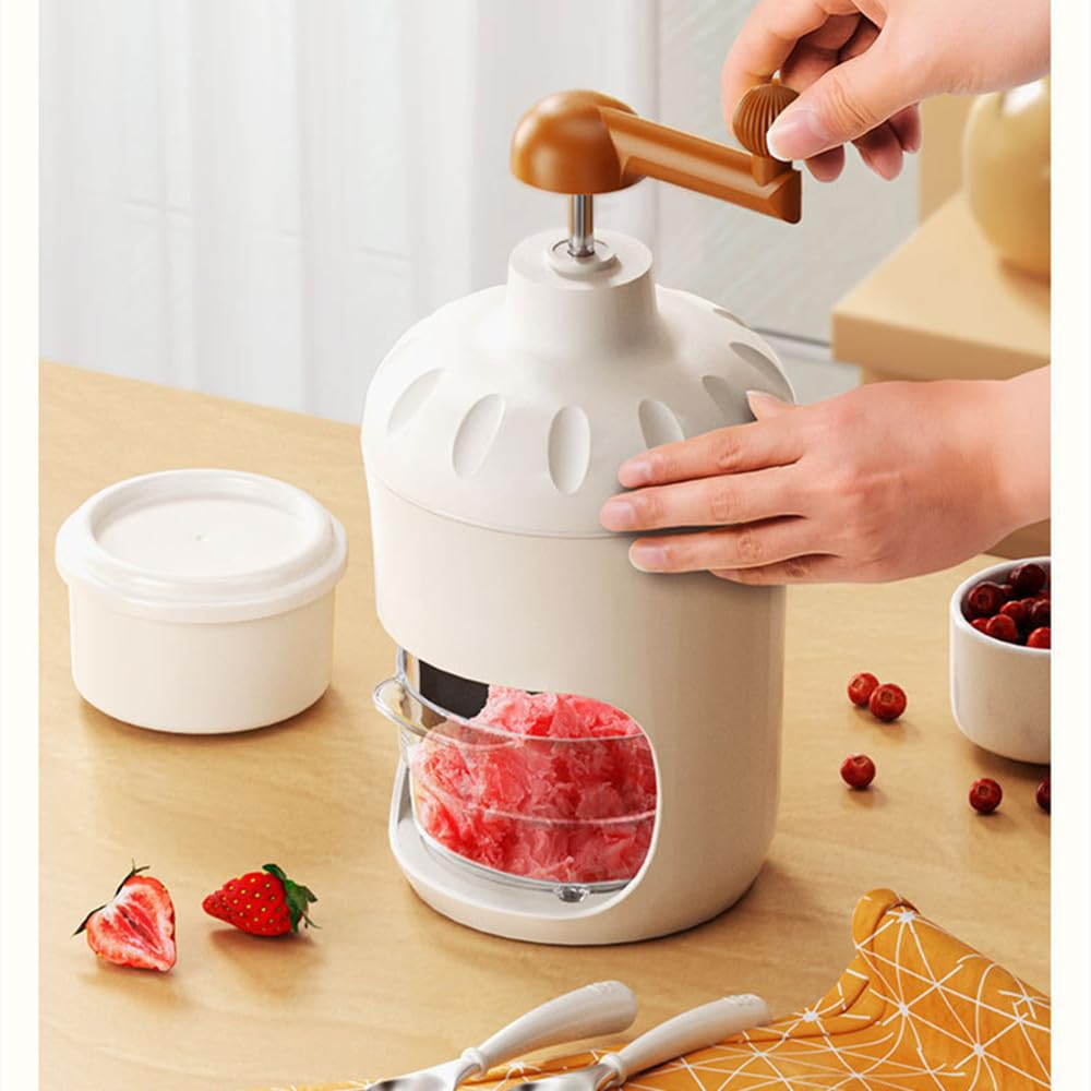 Hand Crank Ice Crusher Manual Ice Shaver Snow Cone Machine Mini Premium Portable Ice Crusher and Shaved Ice Machine with Free Ice Cube Trays - BPA Free (M White with 1 Ice Cube)