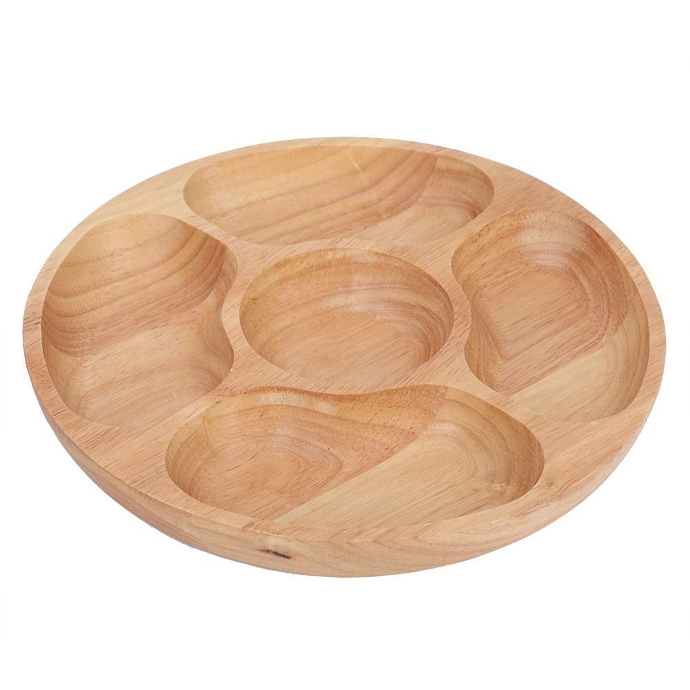 Round Wood Tray, Wooden Round Tray Divided Serving Tray Coffee Snack Trays Vegan Friendly Coasters Decorative Platter Cheese Board for Kitchen Table Parties Holidays Family Breakfast Dinners Tea