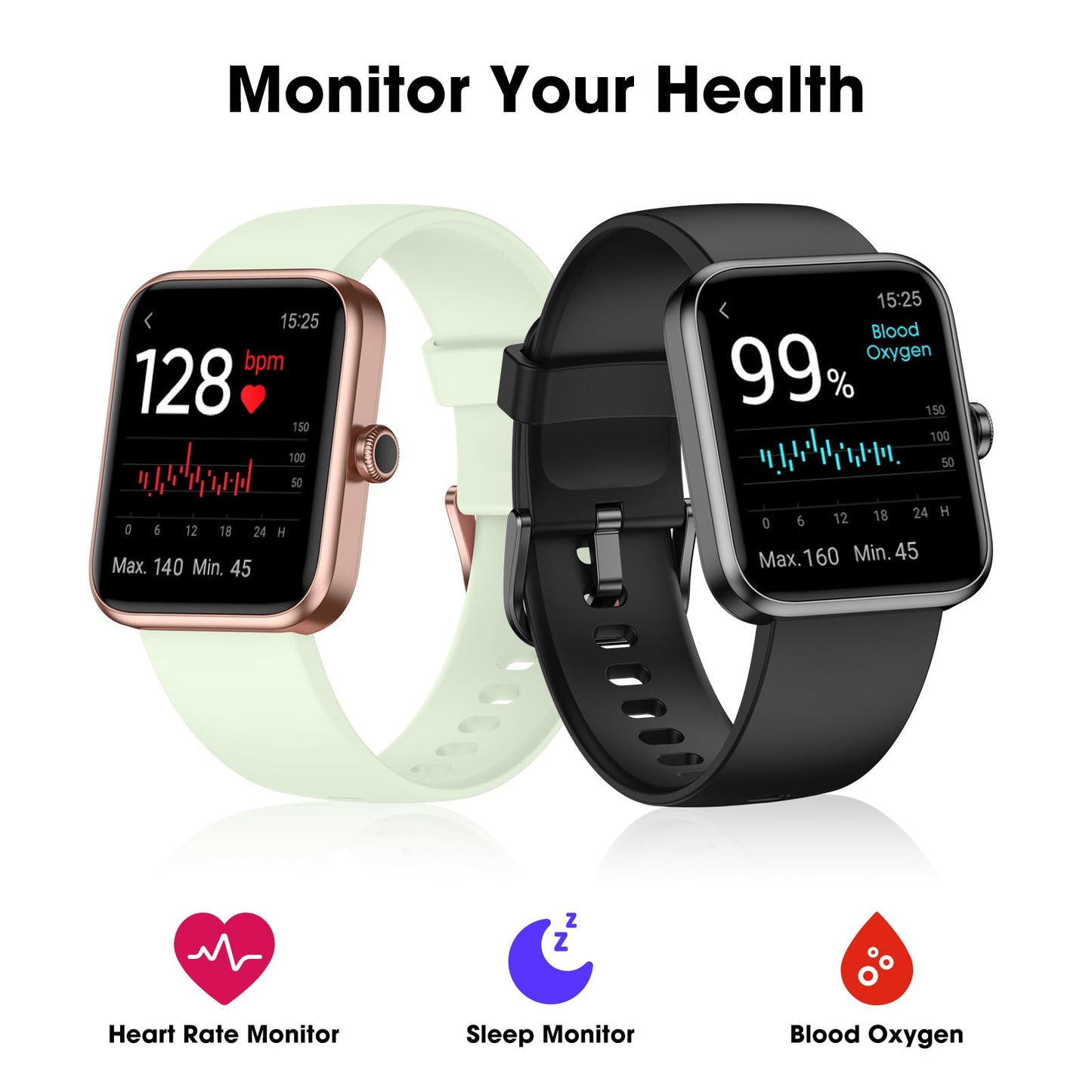 TYKOIT Smart Watch, Fitness Tracker with Heart Rate Monitor, Blood Oxygen, Sleep Tracker, 41mm Touchscreen Smartwatch for Android iOS Swimming Waterproof Pedometer Step Calories Tracker for Women Men