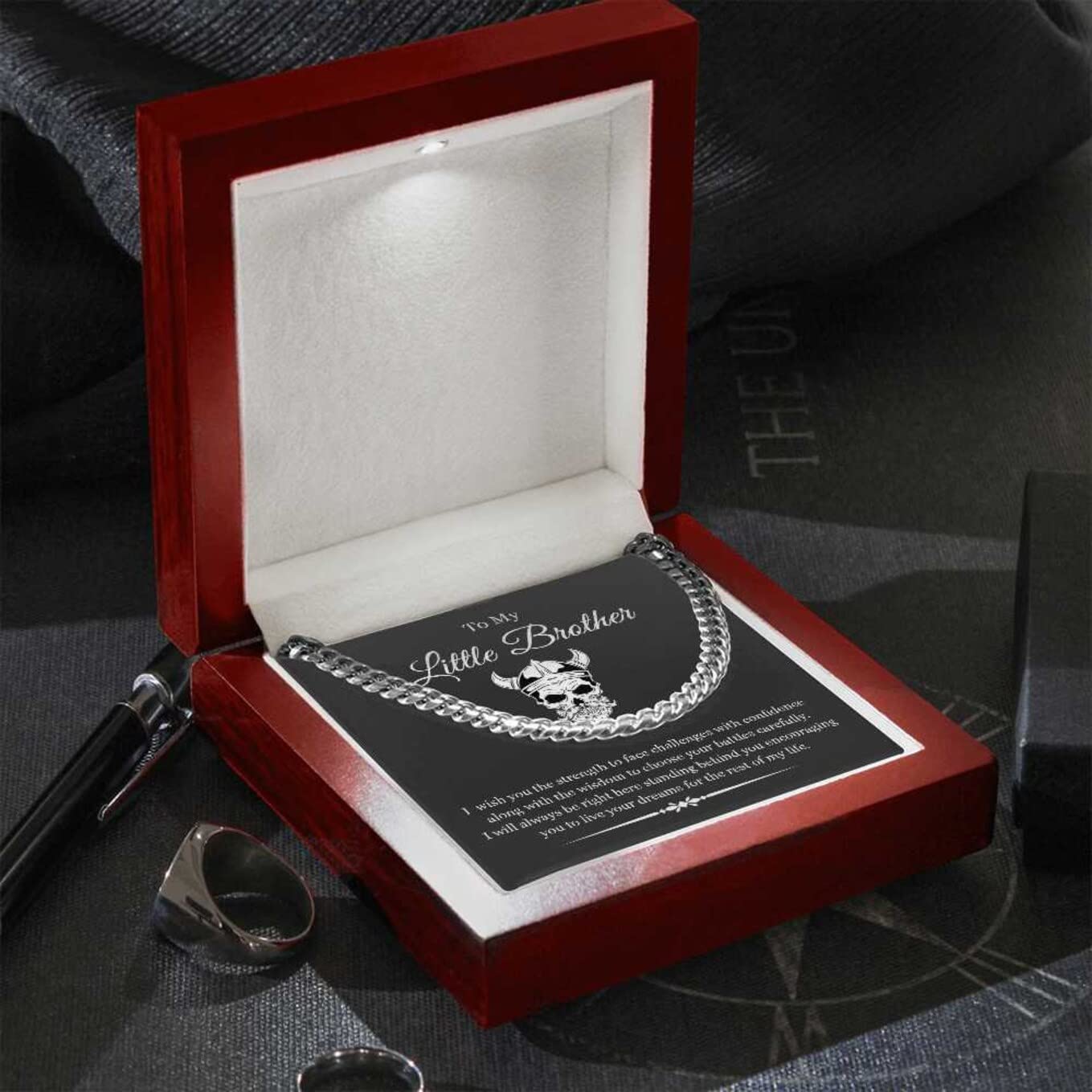 VIRAGIL Gifts To My Little Brother I Will Always Be Right Here Link Chain Necklace Gift From Sister Gift From Big Brother Christmas, Birthday Gift Stainless Steel Cuban/Luxury Led Box