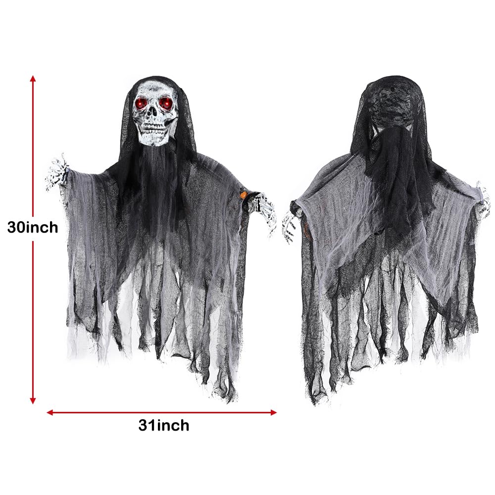 Screaming Halloween Decoration Animated Zombie Skeleton Ghosts with Motion Sensor Scary Sound and Flashing LED Eyes for Halloween Outdoor Indoor Yard Garden Decor(Black)