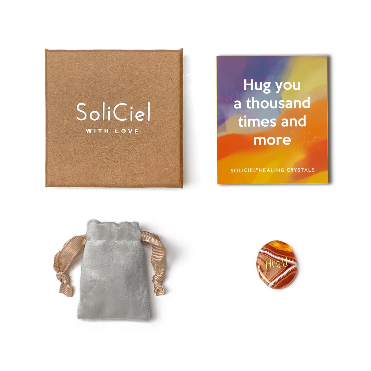 SOLICIEL Agate Crystal Pocket Hug, Get Well for Best Friends, Long Distance, Thinking of You for Women & Men, Easter Basket Fillers