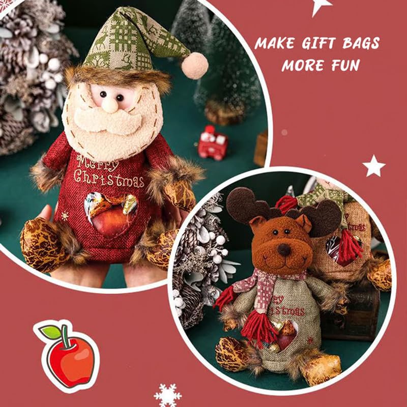 Vdeaszo Christmas Gift Bags Zipper Design for Gifts Apples Candy, Adorable Christmas Gift Bags, Reusable Fabric Storage Bags for Party and Festival Decor (2sets)