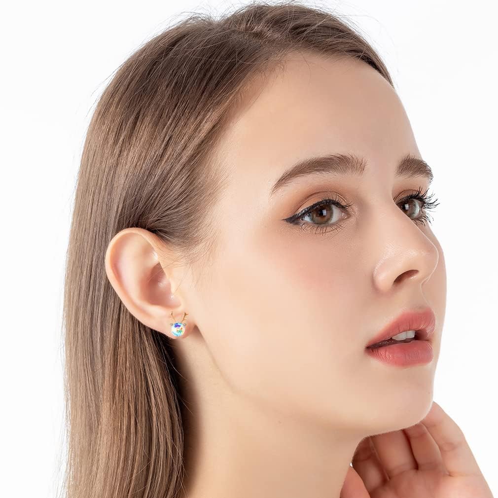 Christmas Earrings for Women Reindeer Earrings Austrian Crystal Stud Earrings Hypoallergenic Christmas Jewelry Holiday Jewelry Gift (Aurora Borealis)