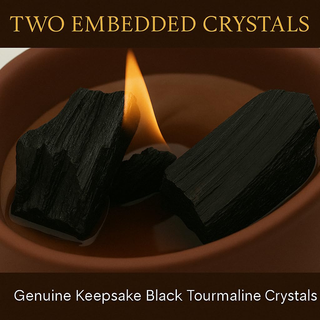 Deep Eden Empowerment Crystal Candle, 7.4 Oz, Brown - Forest Mahogany Scented Candle - Candles for Men with Wooden Wick, Black Tourmaline, Essential Oils & Premium Botanical Soy, Coconut and Beeswax