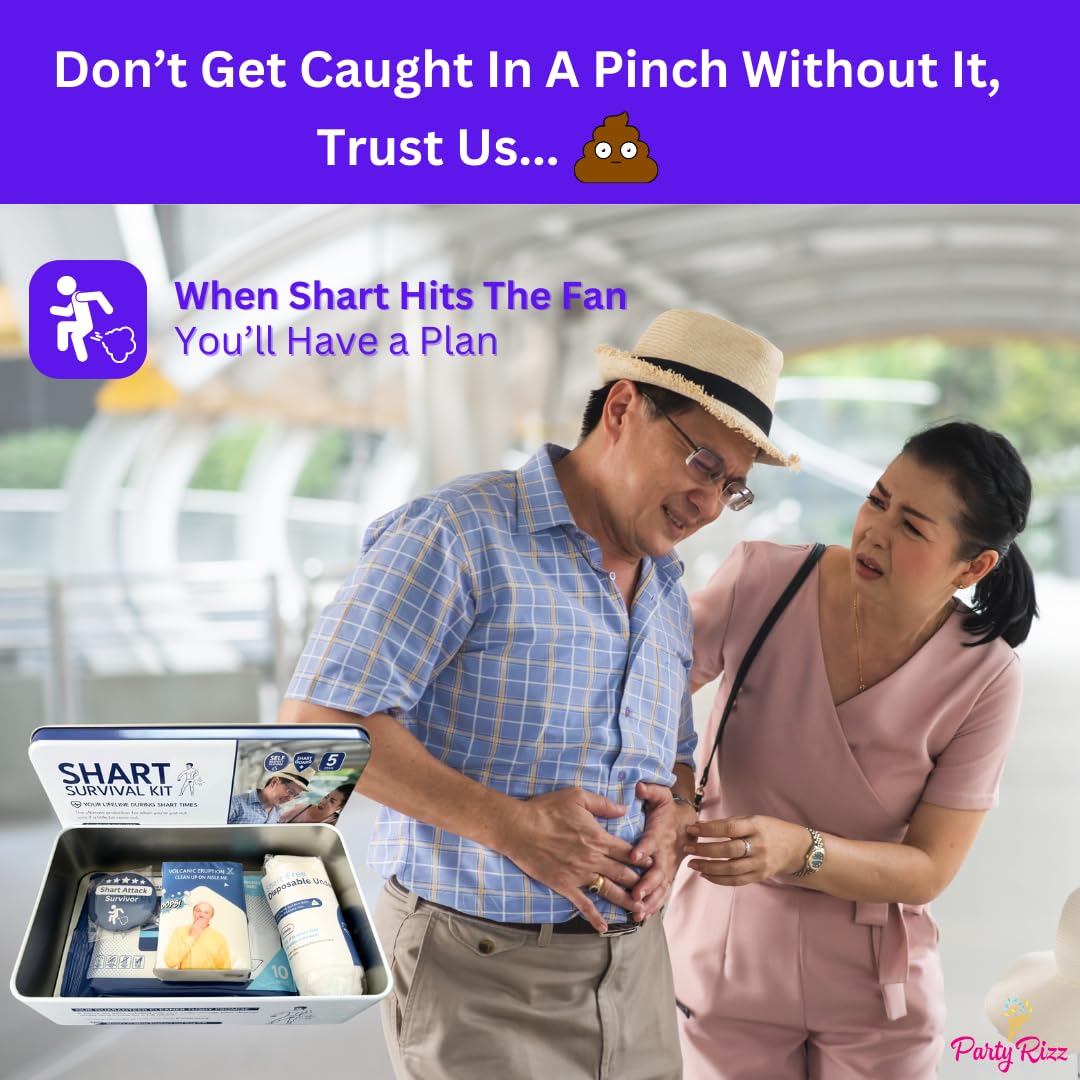 Shart Survival Kit | Funny White Elephant Gag Gift | Hilarious Over The Hill & Retirement Prank Box with Wet Wipes, Disposable Underwear, Tissues & Sharting Survival Badge | Novelty Joke Set for Men