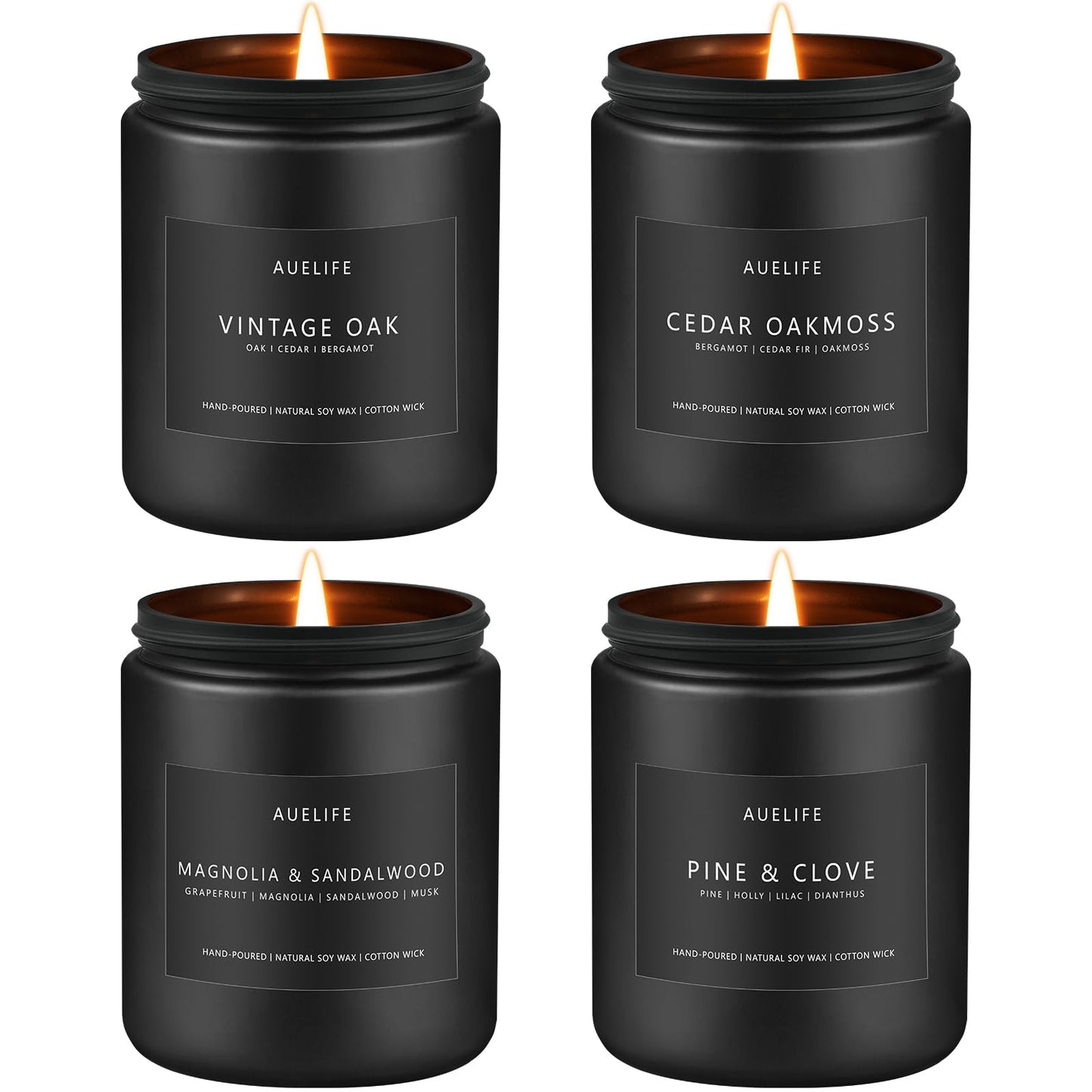 Scented Candles Set | Masculine Candle, Gifts for Men - Soy Candles for Home Scented - 4 Pack Aromatherapy Candle Gift - Scent of Vintage Oak/Cedar Oakmoss/Magnolia & Sandalwood/Pine & Clove