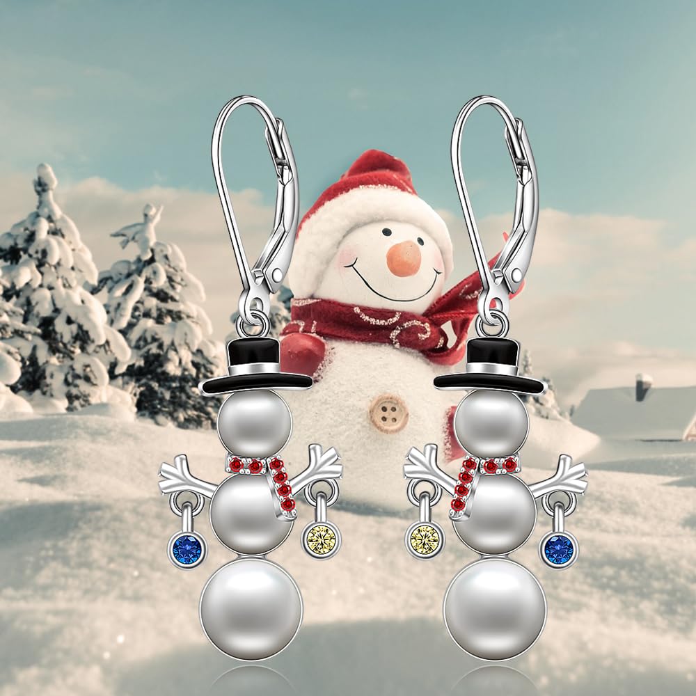 Christmas Snowman Earrings Pearl Earrings for Women Dangle Drop Snow Red Santa Leverback Holiday Christmas Xmas Gift