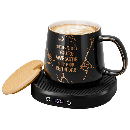 Coffee Mug Warmer, You are Awesome Mug with Coffee Warmer Set, Electric Coffee Cup Warmer for Desk 8H Auto Shut Off, Tea Beverage Warmer with 4 Temperature Setting, Birthday Christmas Women Man Gifts