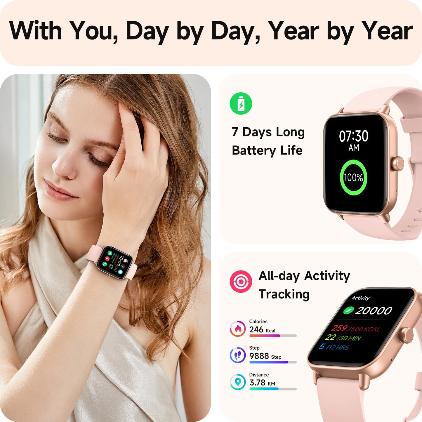 Smart Watches for Women, 1.8" HD Smart Watch (Answer/Make Call) for iPhone/Android, Alexa Bulit-in, Fitness Watch with Sleep/Health Monitor, Watches for Women with 110 Sport Mode, IP68 Waterproof 