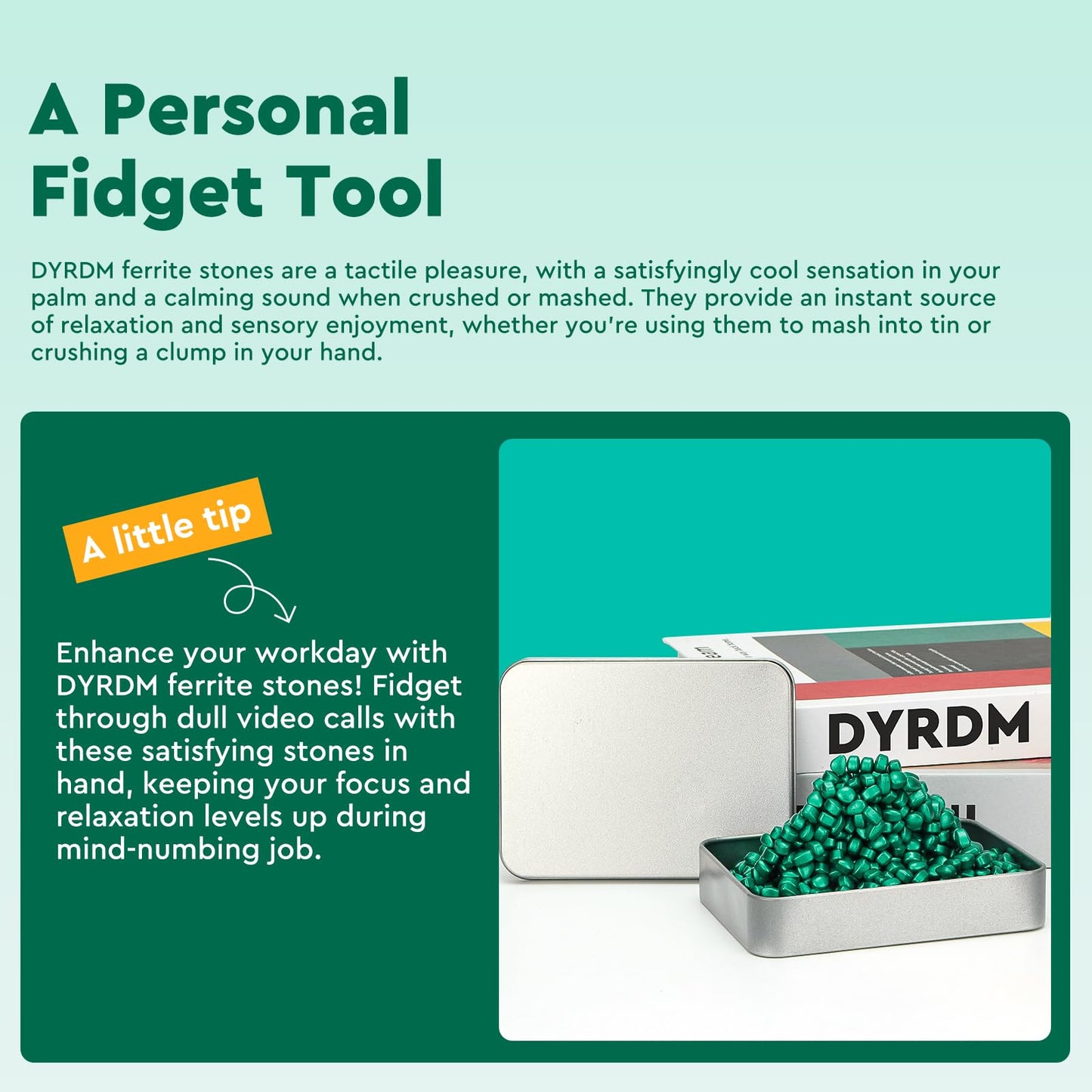 DYRDM 1000+ Original Ferrite Putty Green, Fidget Toy Ferrite Stones for Stress Relief, Sensory Toy for Adults & Teens 14+, Holiday Stocking Stuffer, Ferrite Rocks Fidget Present for Office