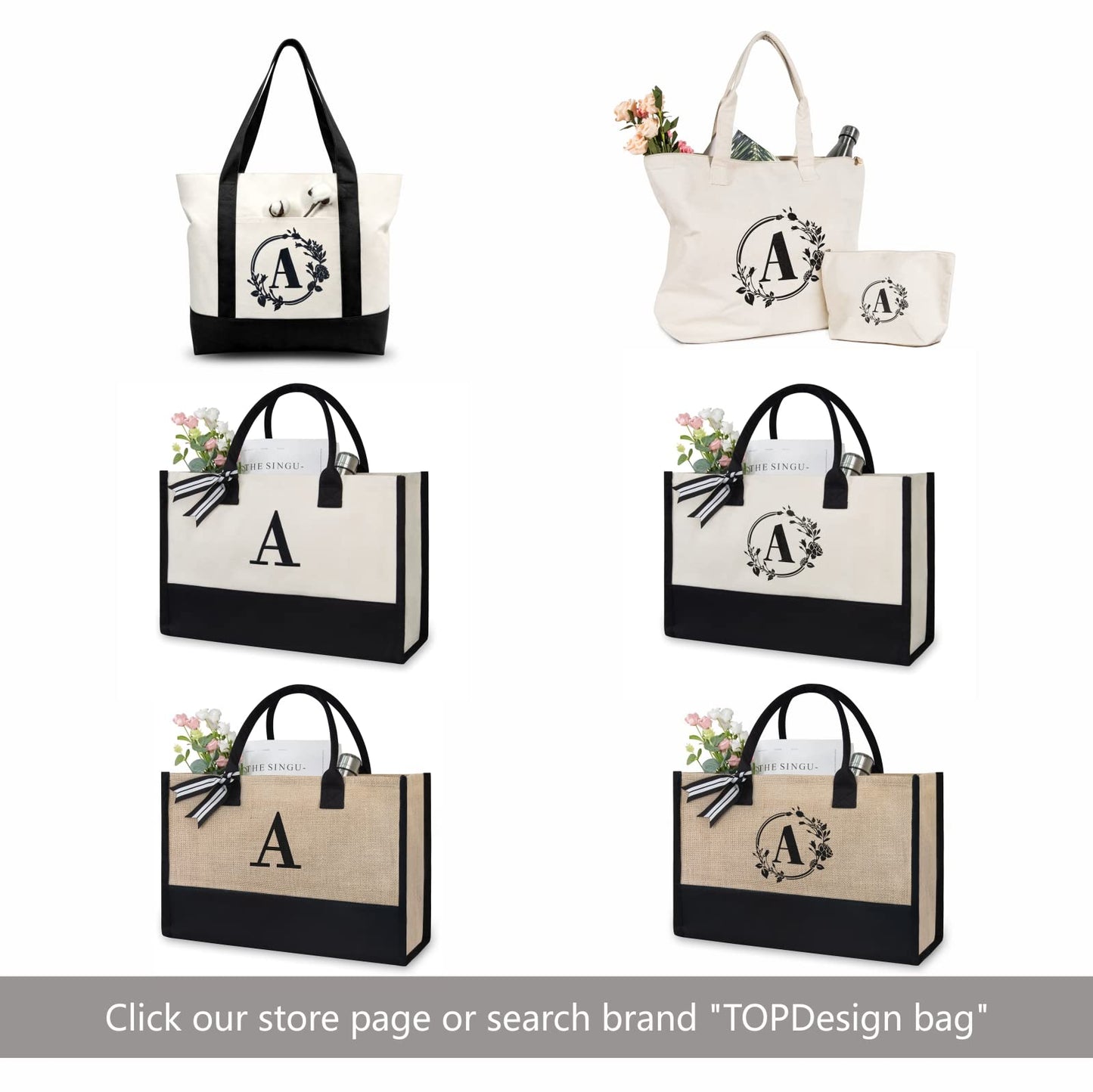 TOPDesign Initial Canvas Tote Bag, Personalized Present Bag, Suitable for Wedding, Birthday, Beach, Holiday, is a Great Gift for Women, Mom, Teachers, Friends, Bridesmaids (Letter J)