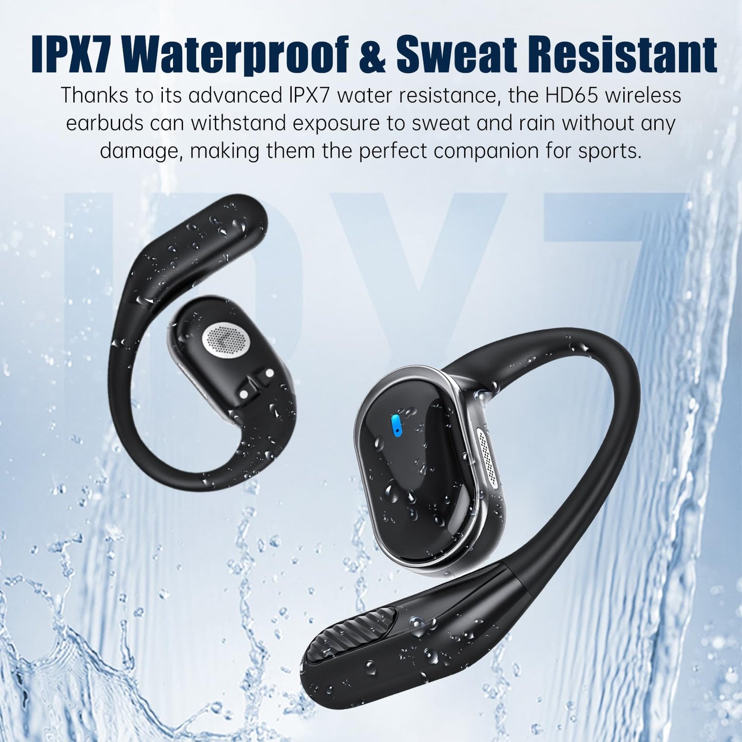 TRAUSI Open Ear Wireless Earbuds Bluetooth Headphones, 50Hrs Playtime Stereo Sound Earphones with IPX7 Waterproof Ear Buds for Fitness/Workouts/Travel