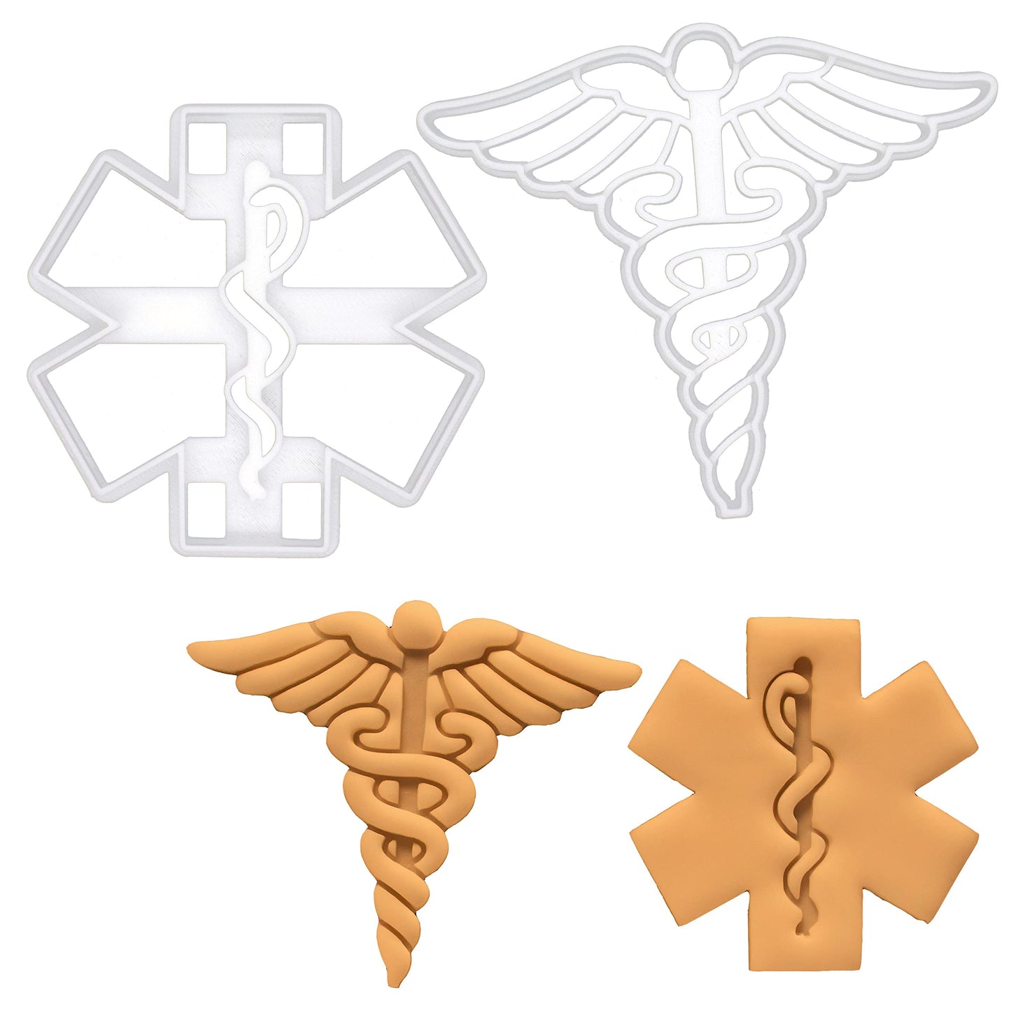 Set of 2 Medicine themed cookie cutters (Designs: EMS and Caduceus), 2 pieces - Bakerlogy