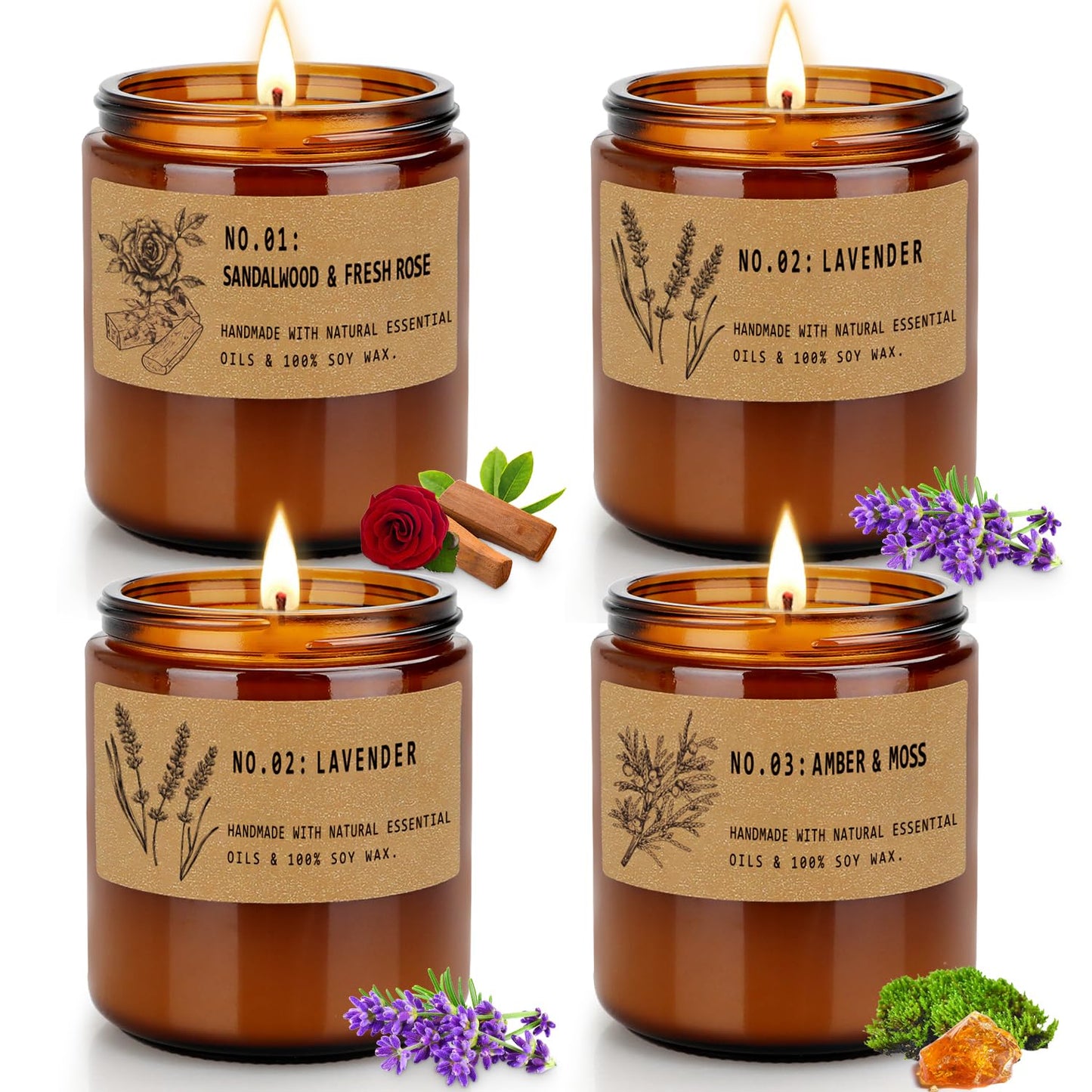 Candles for Home Scented Candles Set, 4 Pack Candles Gifts Set for Women/Men, Soy Candle, Lavender Candle, 220H Long Lasting Soy Wax Candle Set for Mother's Day, Birthday, Anniversary, Men