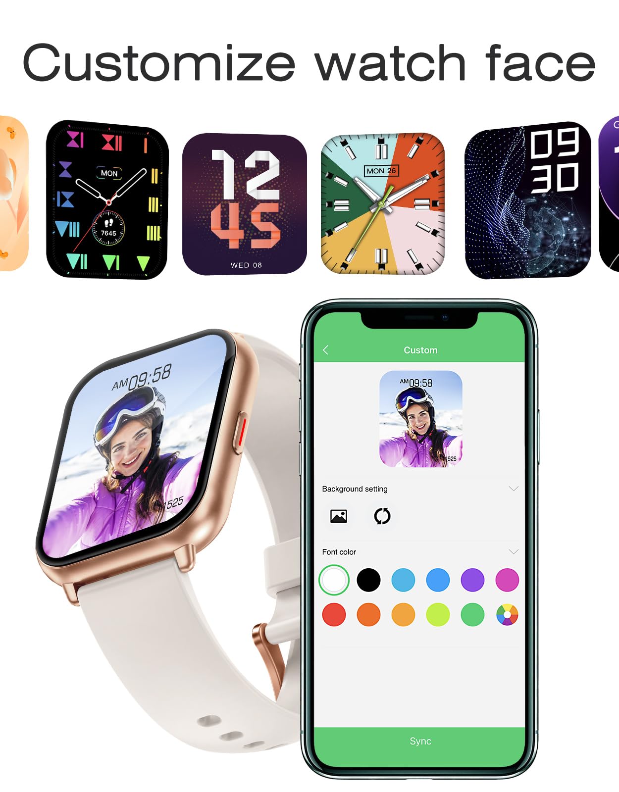 Smart Watches for Women Men (Answer/Make Calls, 3 Bands), 1.85" Fitness Tracker Watch for iPhone/Android Phones with Heart Rate Monitor Sleep/Steps Tracker 100+ Sports Pedometer Waterproof Gold