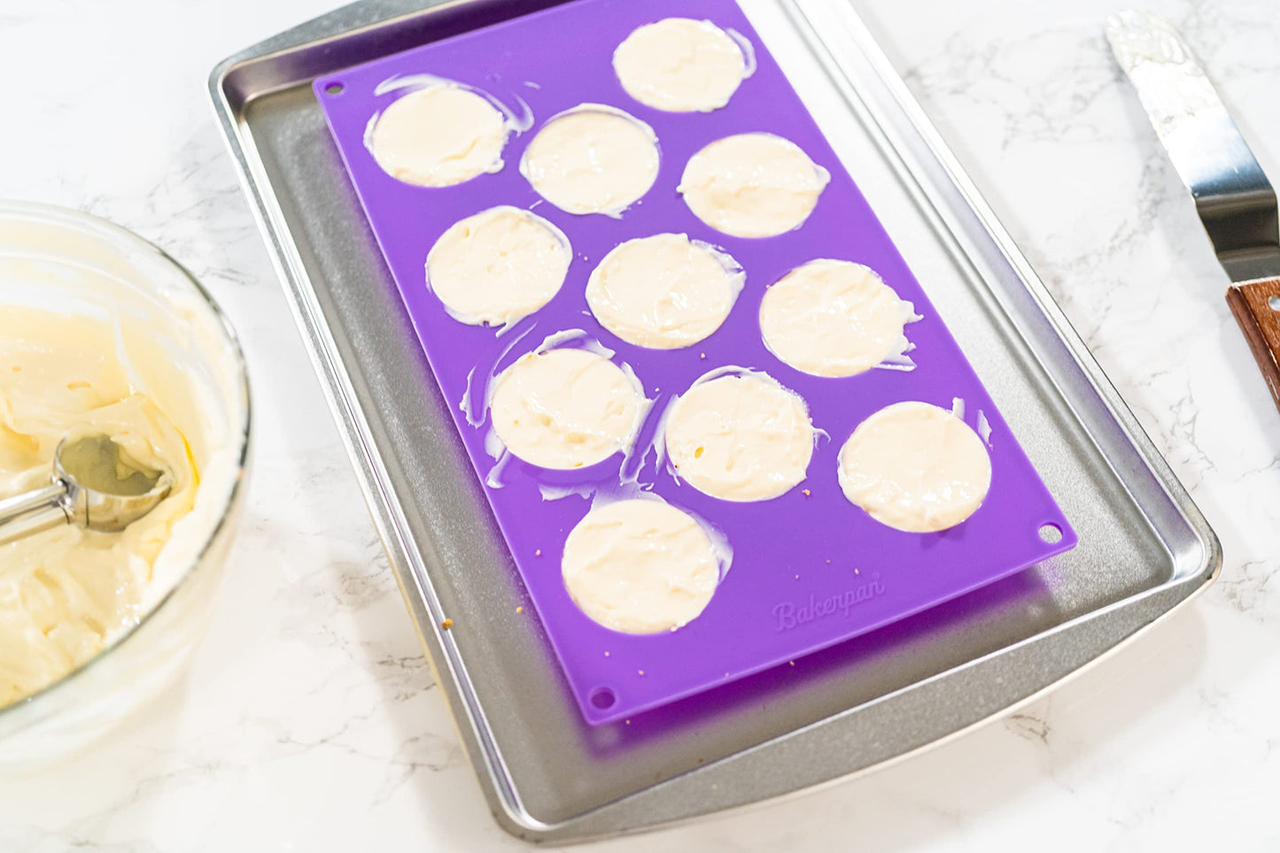 Bakerpan Silicone Mini Muffin Top Pans - Set of 2 - Small Round Molds for Tarts, Cookies, Candy, Chocolate