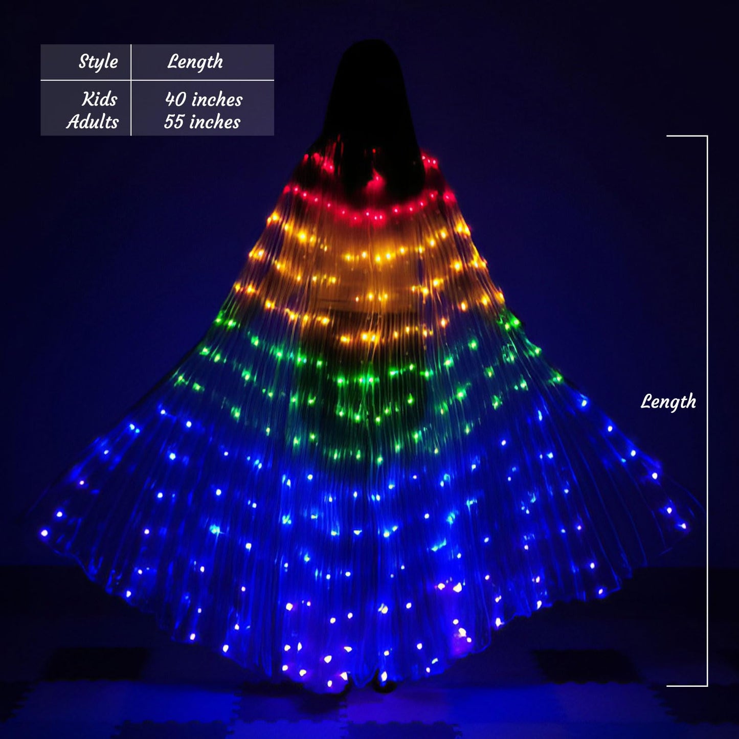 Sekopesy Illuminated LED Fairy Wings for Kids and Adults Multicolored Glowing Butterfly Wings for Enchanting Parties and Events (40inch for Kids, Rainbow Lights)