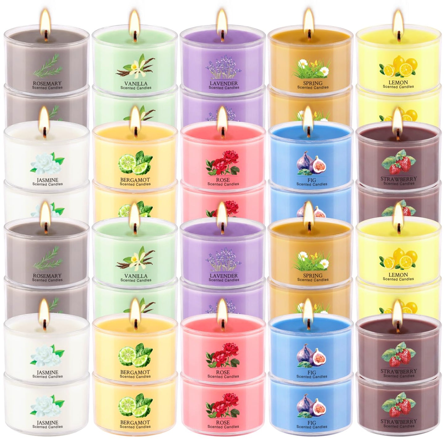 Scented Candle Set of 40 * 35g, 10 Fragrances, Soy Wax, Smokeless, with Cotton Wick,Long-Lasting Burn time for Home Décor,Relaxation,Romantic Dinner,Gift