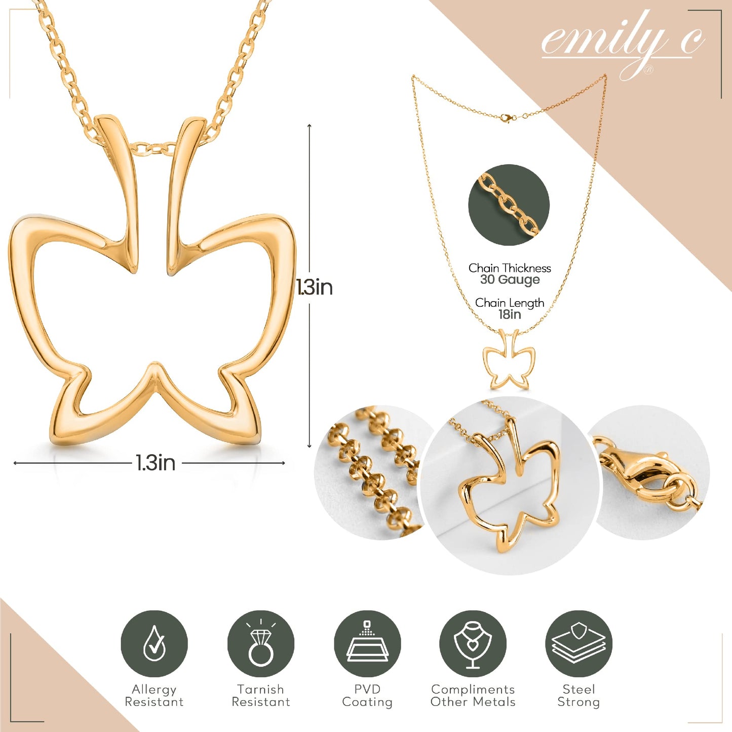 Emily C Ring Holder Necklace - Stainless Steel Necklace with Gold Finish - Engagement Gift for Doctors & Nurses - Gold Jewelry for Mom or Grandmother - Butterfly
