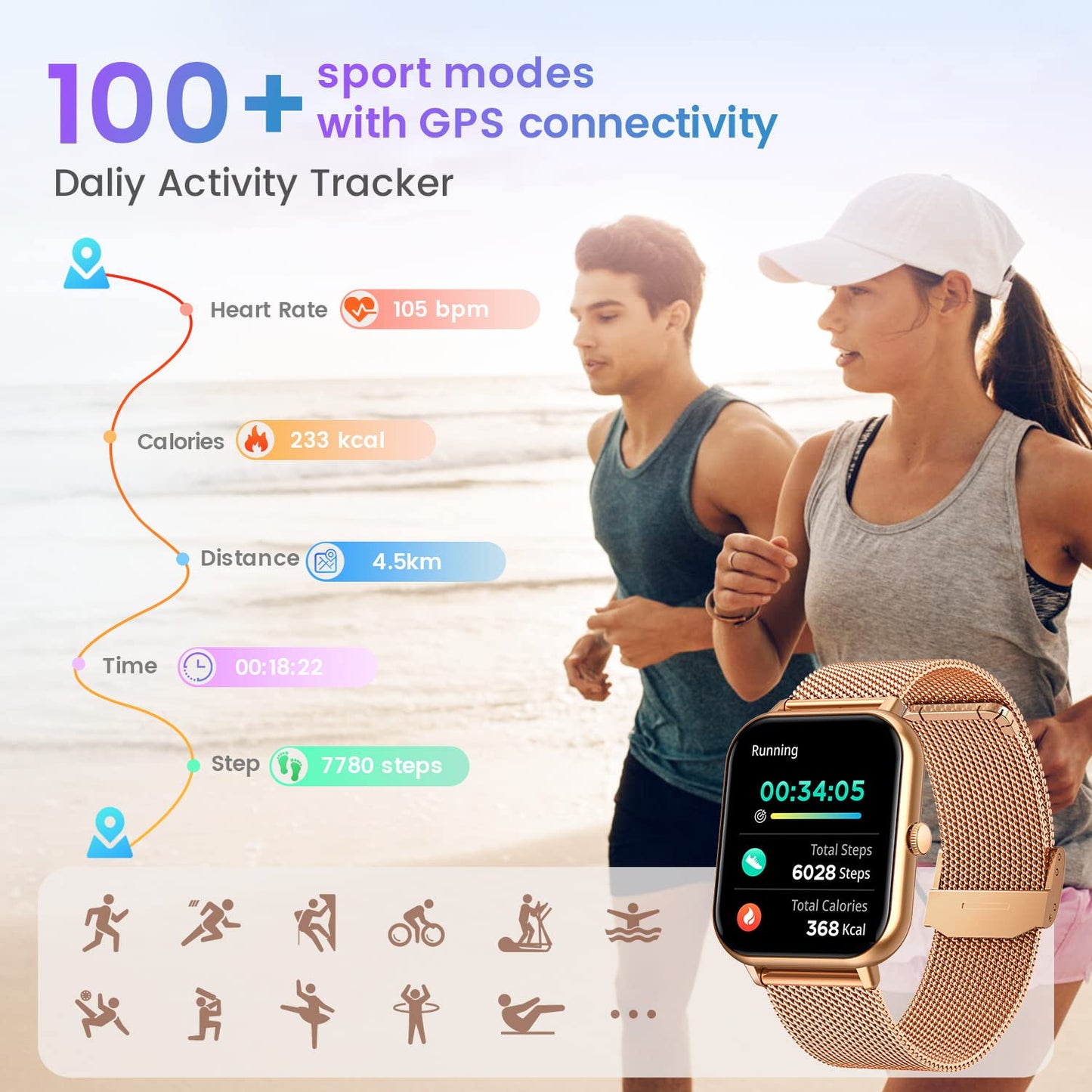 Smart Watch for Women Fitness Tracker: 1.83 Inch Bluetooth Call Smartwatch with Blood Oxygen Blood Pressure Monitor Compatible with Android Ios 100+ Sport Mode Heart Rate Steps Counter Waterproof Ip67