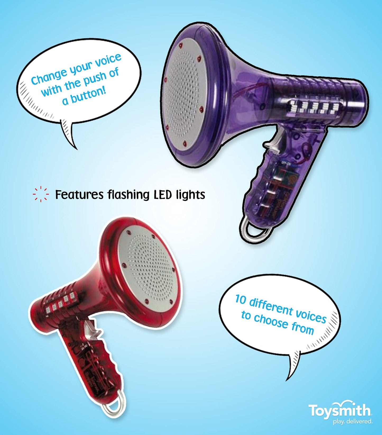 Toysmith Tech Gear Multi Voice Changer – Megaphone Toy with 8 Voice Effects and LED Lights – Fun Outdoor Toy for Kids Ages 5+ – Cool Gag Gifts or Birthday Gift Idea – Colors May Vary, Battery Included