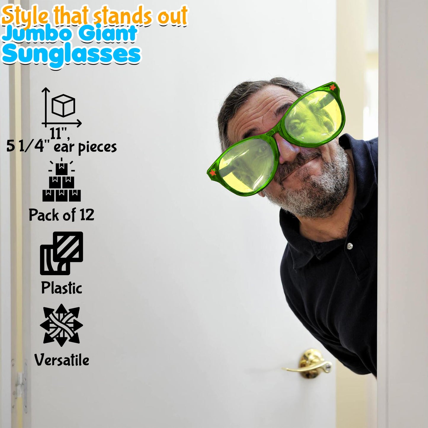 Fun Express Jumbo Giant Sunglasses - Set of 12 Wacky Oversized Pairs - Novelty Clown Glasses and Photo Booth Party Props