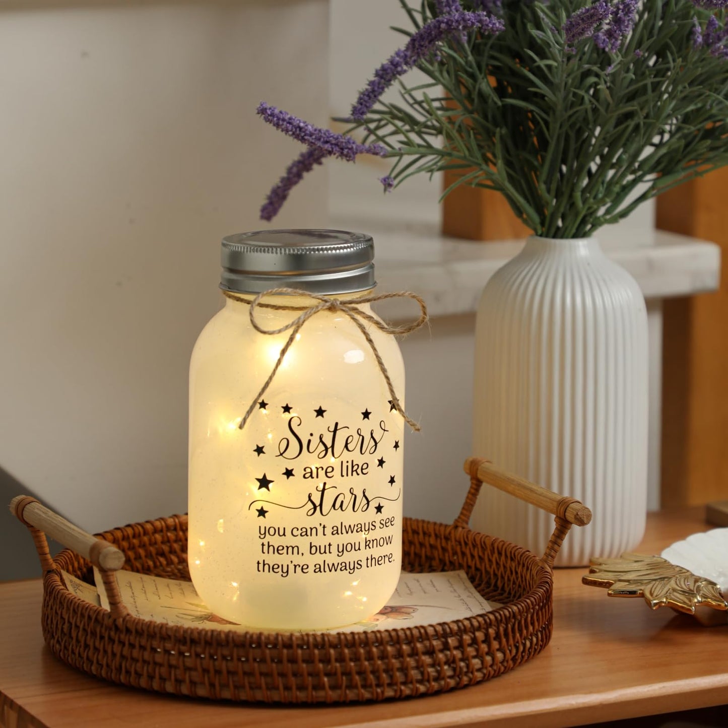 Mason Jar Night Lights for Sister, Sister Birthday Gifts, Christmas Sisters Gifts from Sister, Mason Jar with Warm Lights, Gift for BFF, Bestie, Best Friends