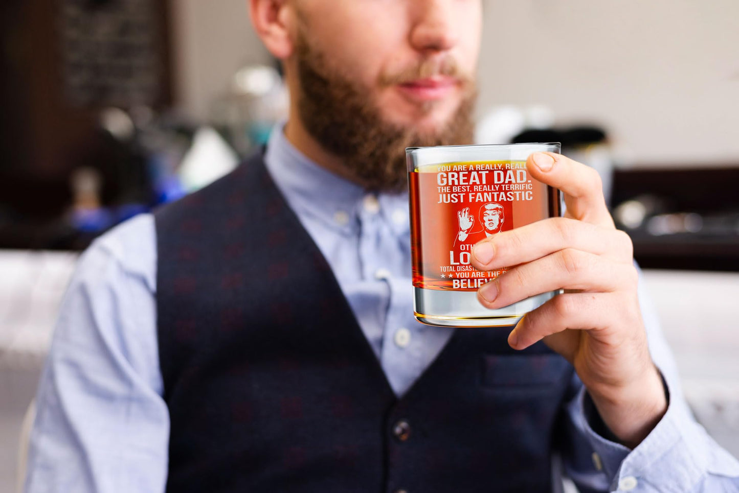 BETHEGIFT Gifts for Dad from Daughter, Son - Dad Glass Gifts for Christmas,Birthday - Cool Present for Father - 10oz Whiskey Rock Glass