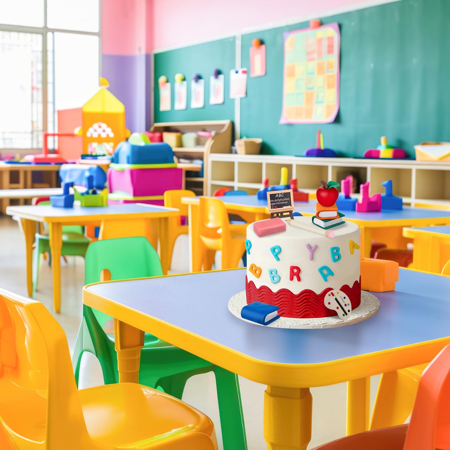 Soulchen 10 Pcs Back to School Cake Decorations First Day of School Cake Topper Apple Easel Book Pencil Stationery Welcome Party favor for Themed Party Supplies