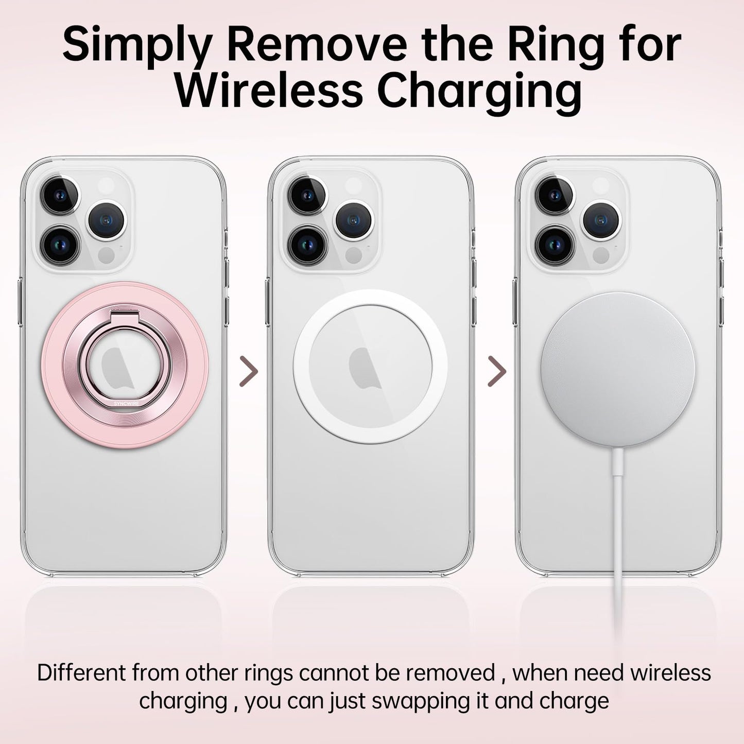 Syncwire Magnetic Phone Ring Holder for MagSafe, Magnetic Phone Ring Stand Finger Grip Kickstand with Two-Sided Magnets Compatible iPhone,Android,MagSafe Accessories, Light Pink