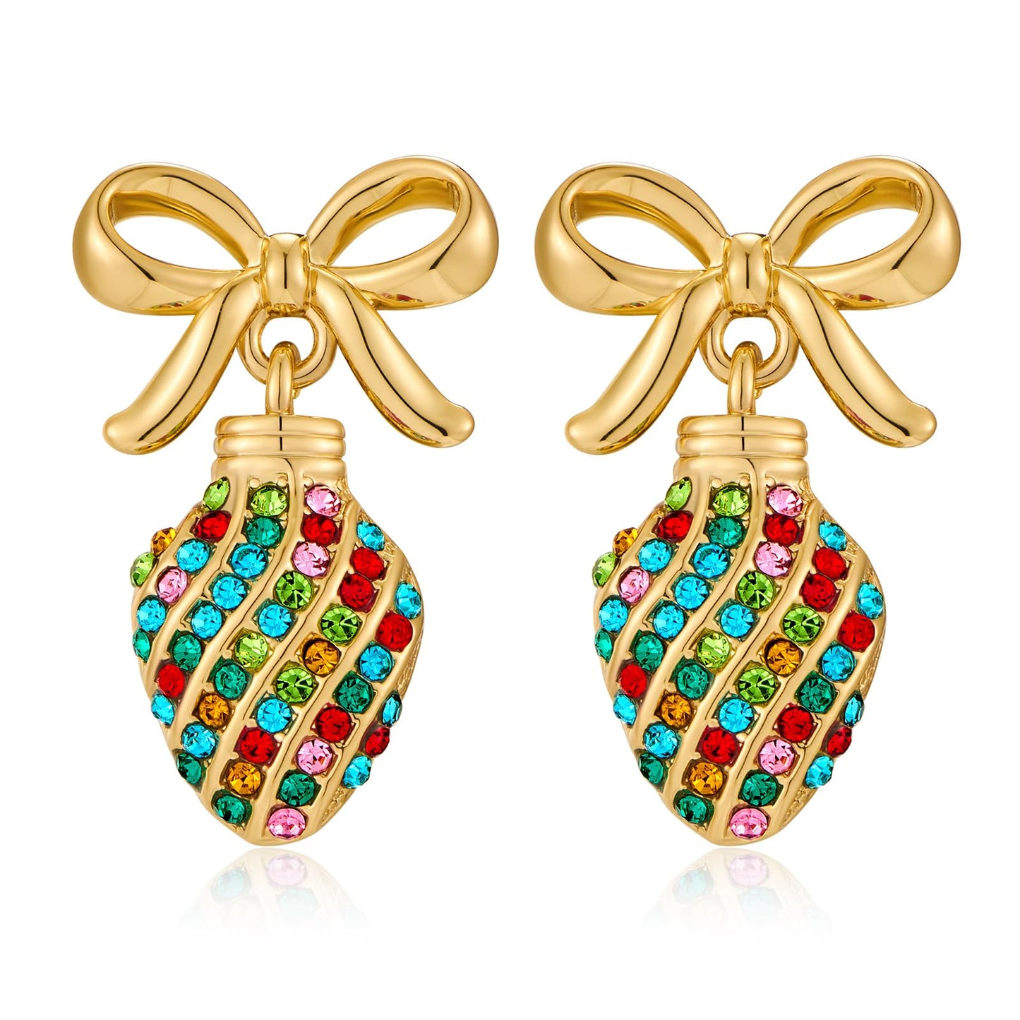 CUFELMU Christmas Earrings for Women Colorful Rhinestones Bow Light Bulb Earrings
