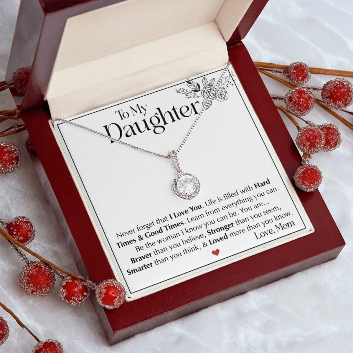 VIRAGIL Daughter's Eternal Hope 14k White Gold Necklace Gift on Christmas Luxury Box