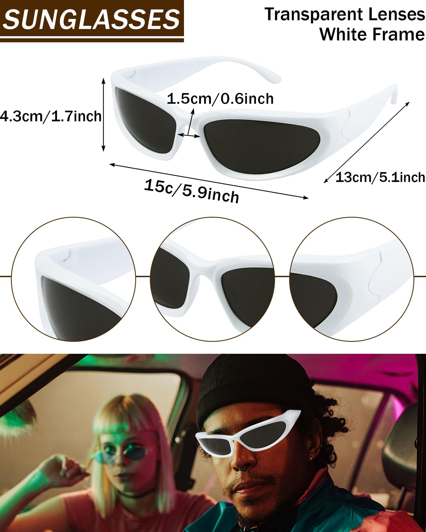 Riuziyi 6Pack 90s 80s Hip Hop Costumes Kit for Men 2000s Y2K Sunglasses Rings Hat Rapper Outfit Accessories for Themed Party (Silver)