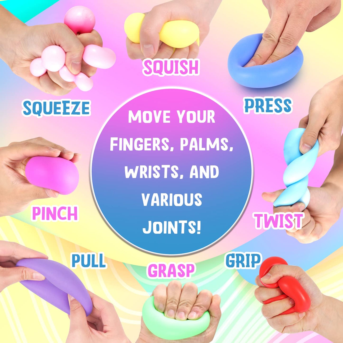 Slow Rising Stress Ball 24 Pack, Stretchy Fidget Ball for Anxiety Stress Relief, Hand Therapy Sensory Squishy Ball, Pull Stretch Fidget Toy for Students, Classroom Prize Box Toys