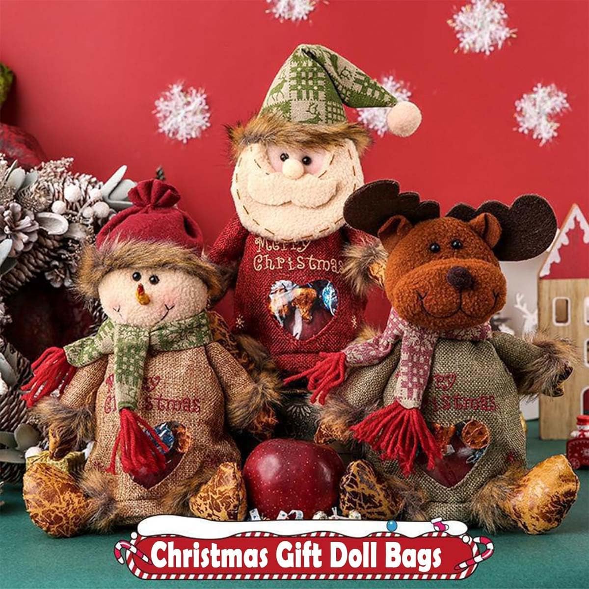 EZGHAR Christmas Gift Doll Bags, Christmas Gift Bags Zipper Design, Fabric Small Gift Bags with Drawstring for Your Gift-Giving Needs (7PCS)