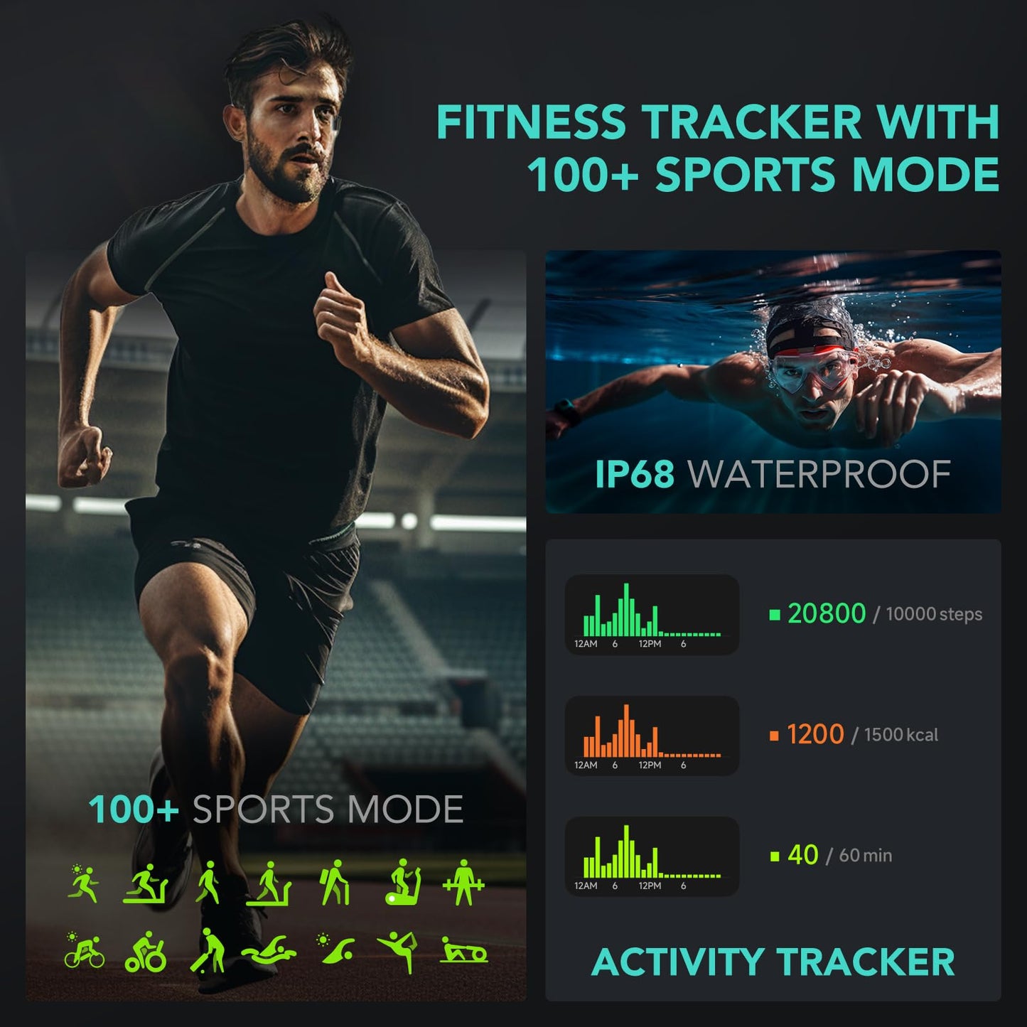 SKG Smart Watch for Men Women (Answer/Make Call), Alexa Built-in, Extra Black Band, 100+ Sports 1.8" Fitness Tracker with Heart Rate SpO2 Monitor, IP68 Smartwatch for Android iPhone, V7 Cyber Black