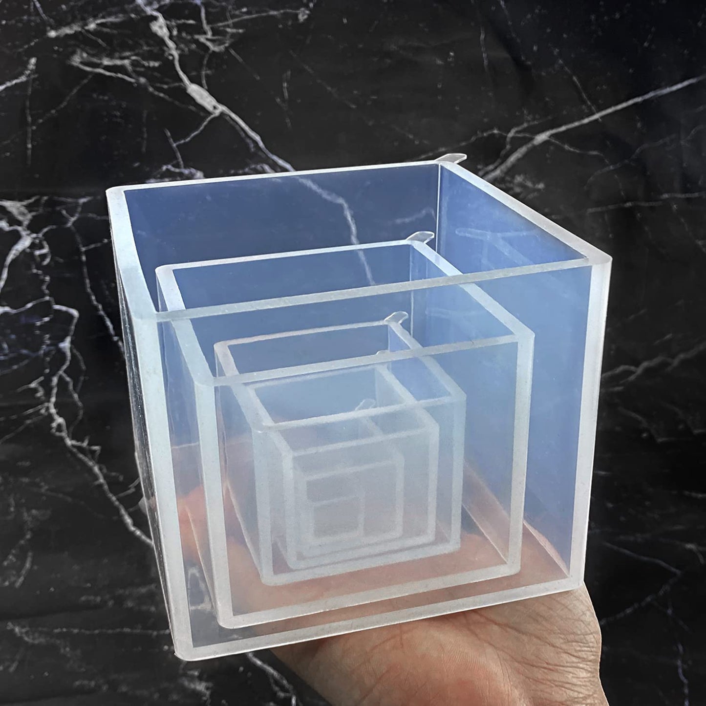 RESINWORLD Set of 4, 3", 2", 1.5", 1", 0.5" Clear Silicone Cube Molds, Large Deep Square Epoxy Resin Mold, Transparent Cube Silicone Molds for Resin Casting