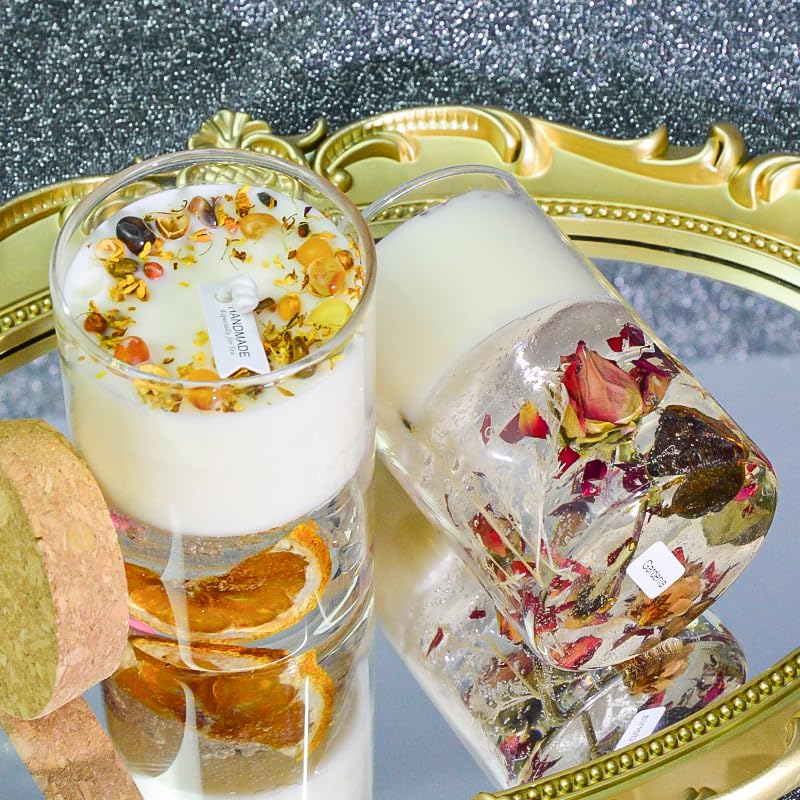 Crystal Candle Gift Set, Organic Natural Flowers in Yelly, Aromatherapy, Healing Gemstones, Botanical Scented Fragrance, Manifestation, Intention, Gel Candle, Christmas, Motherās Day, Gift for Woman