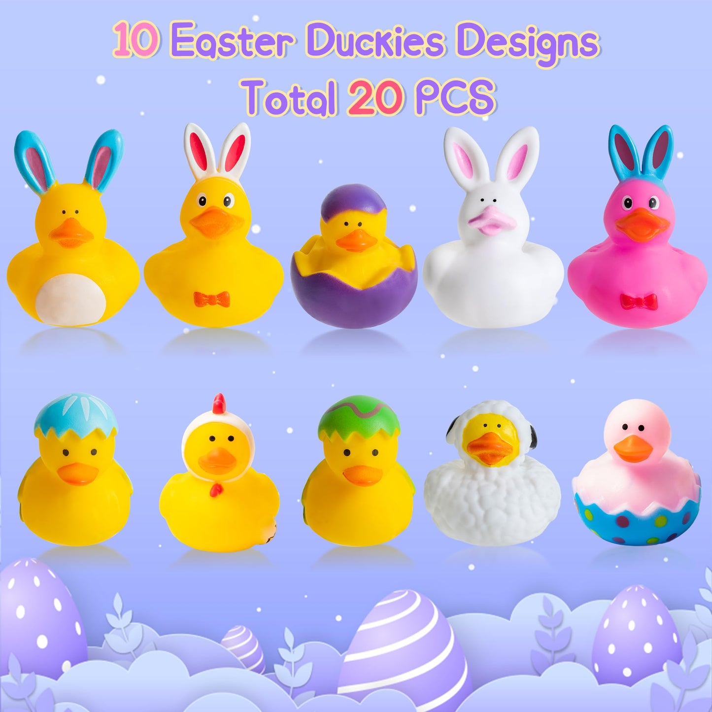Haooryx Easter Rubber Duckies Toys - 20Pcs Novelty Funny Squeeze Ducks Egg Bunny Bathtub Duck Toy Baby Shower Float Ducky Multi-Item Party Favor Packs Carnival Pinata Filler Prizes Basket Stuffing Kid