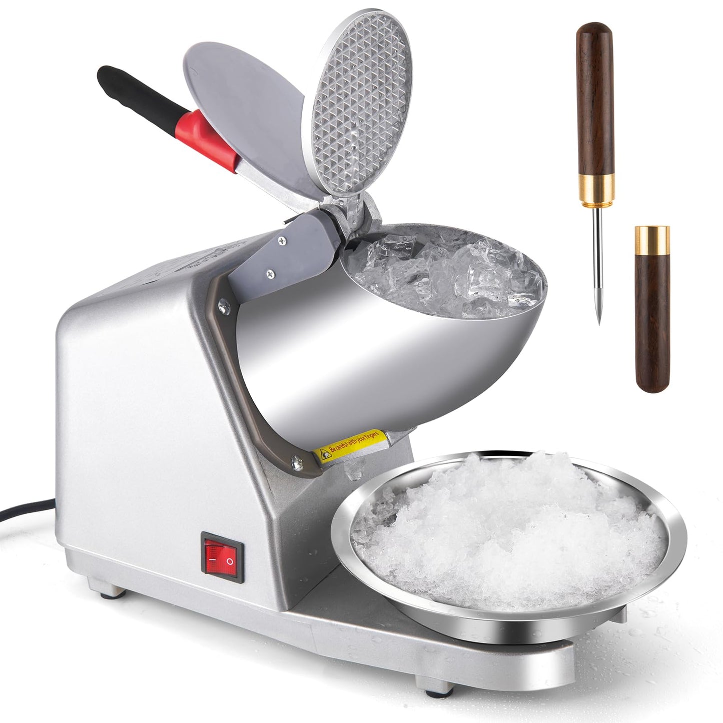 Snow Cone Maker Electric Shaved Ice Machine Stainless Steel - Ice Crusher Ice Shaver, 300W 2000r/min w/Stainless Steel Blade, 110V Ice Crushers Machine for Home and Commercial Use